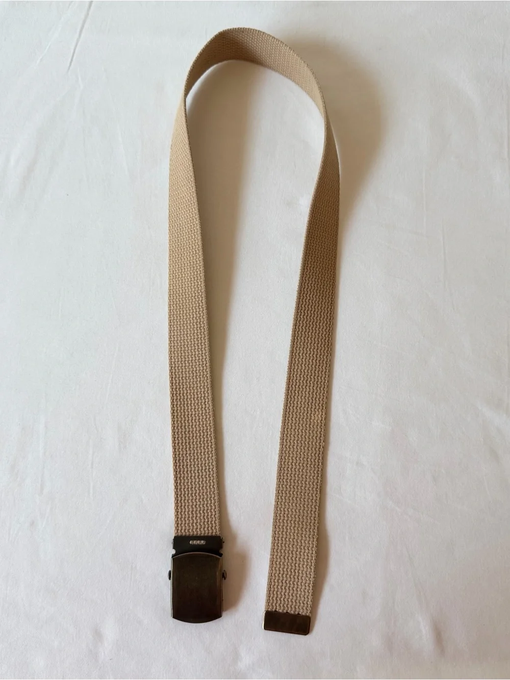 Vintage Khaki Colored Canvas Belt With Metal Slider Buckle Women’s Size Small